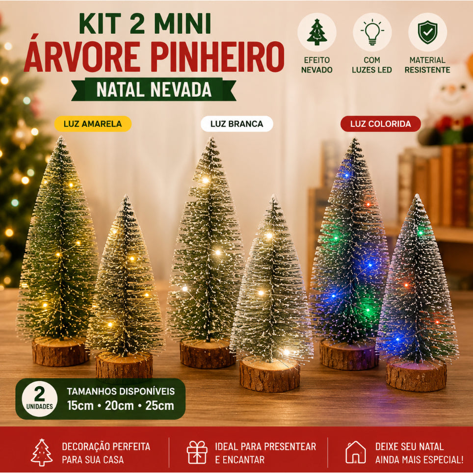 Kit 2 Mini Árvores Nevadas com LED