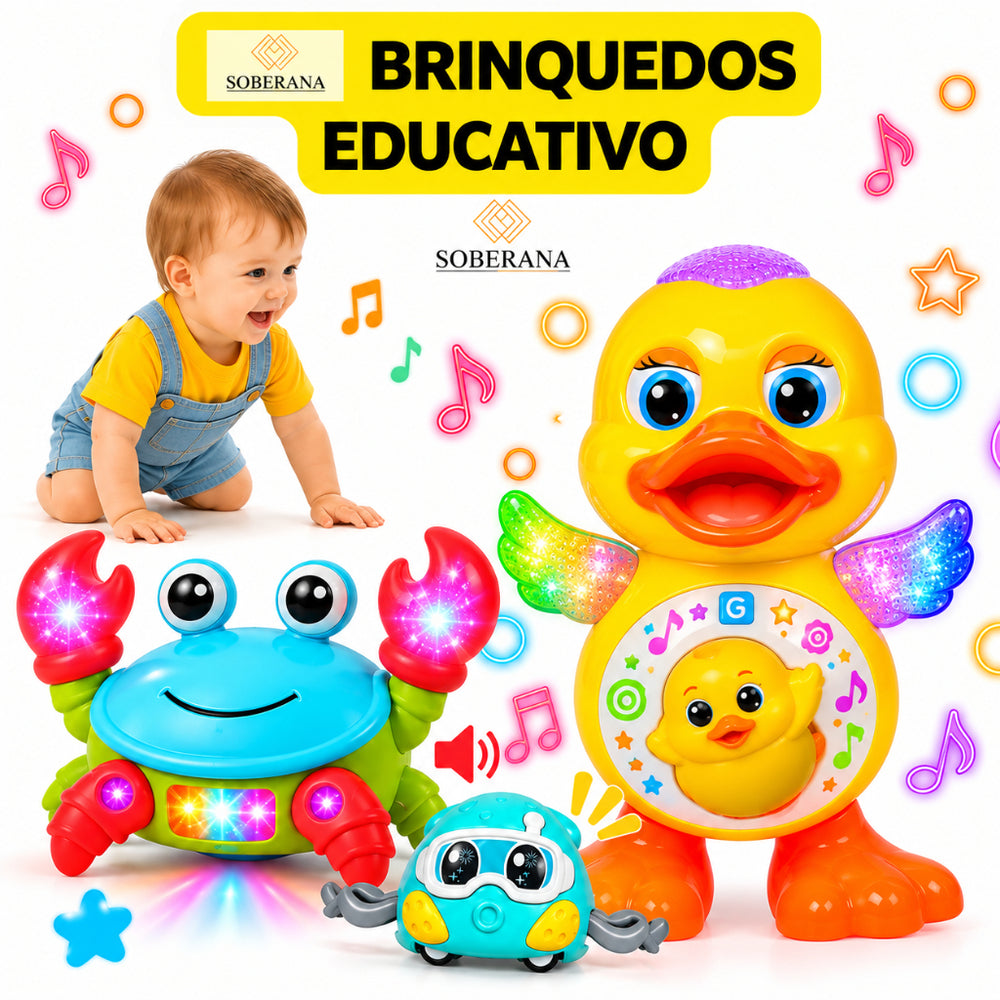 Brinquedo Musical Caranguejo Fujão e Pato Dançarino