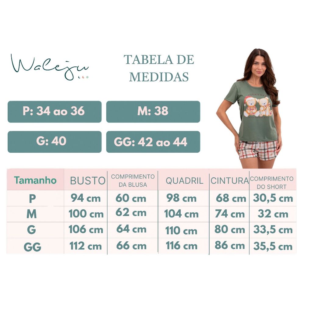 Tabela de medidas – Pijama Feminino de Natal